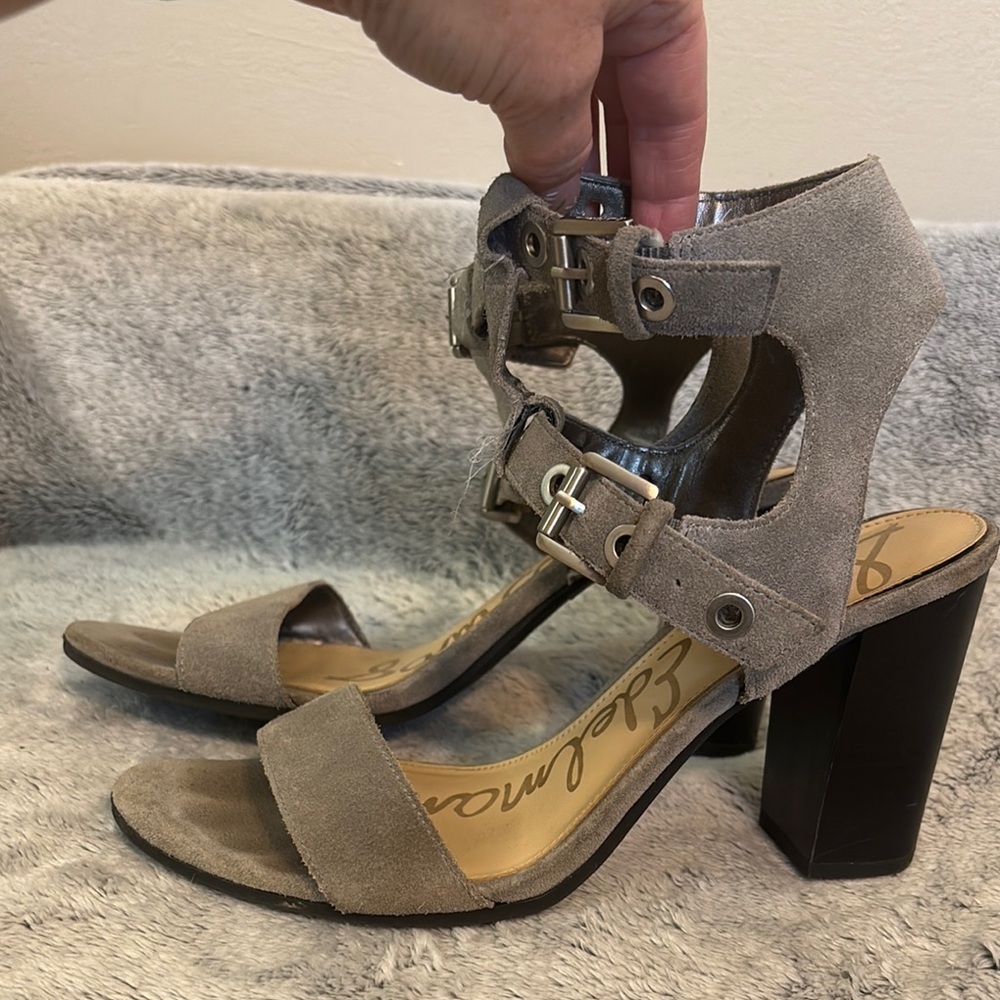 Sam Edelman ENYA Silver Gray Suede Heels with Ankle Straps